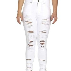 Cover Girl Jeans Women's High-Waisted Distressed Jeans, White, Size 9-10 (29'' I